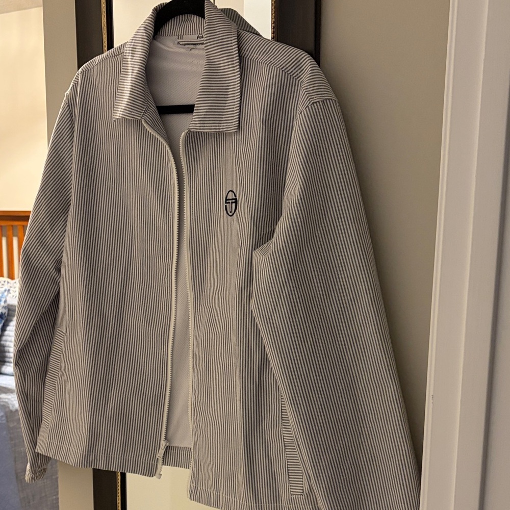 Sergio Tacchini Black and White Striped Utility Jacket